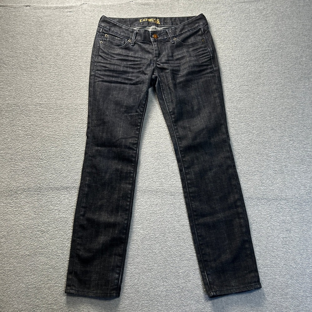 Express Jeans Straight Leg Jeans Womens Size 4S Dark Wash Stretch Low Rise Denim